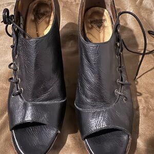 John Fluevog Black Lace Up Peep Toe Boots